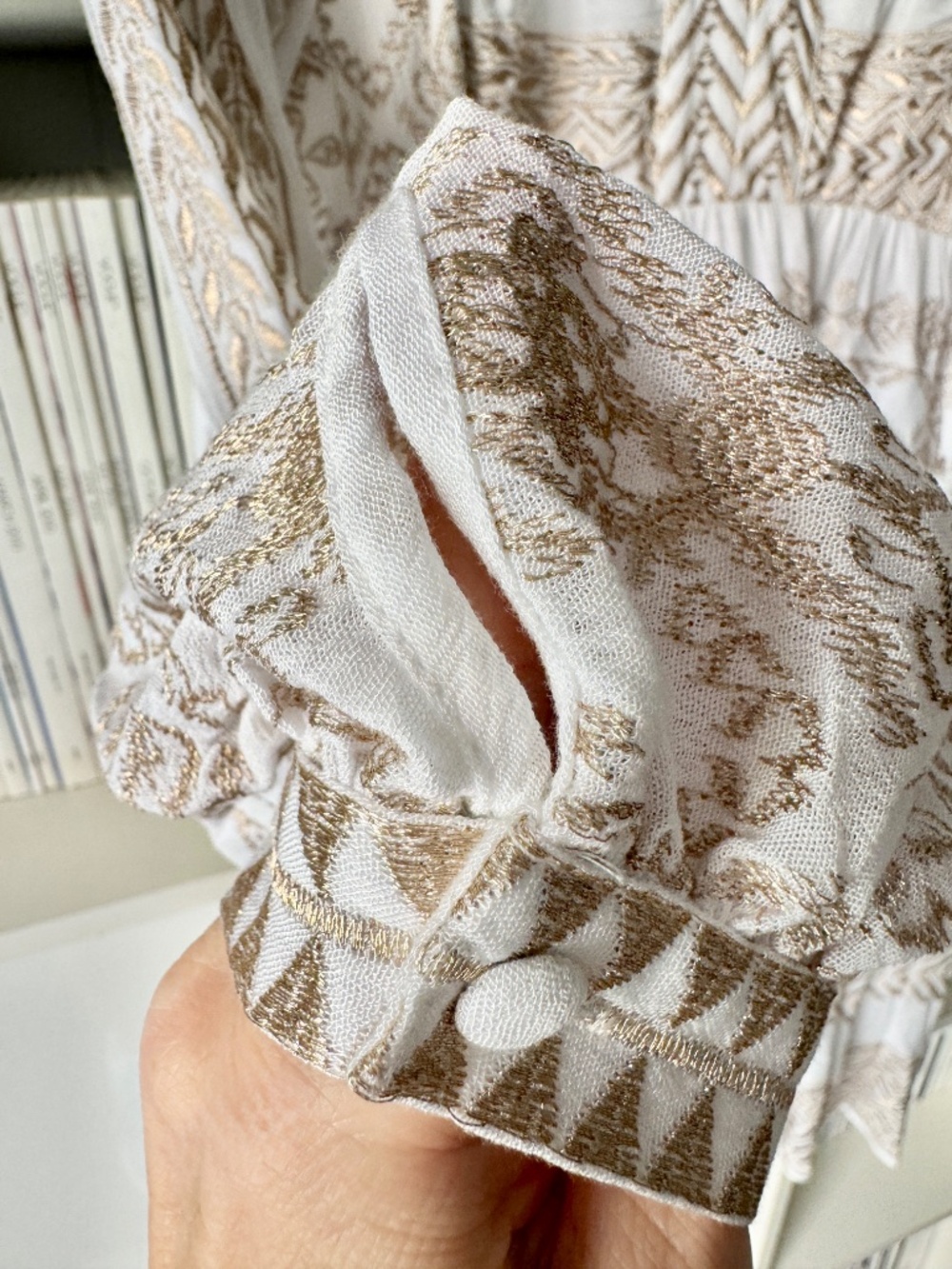 Hale Bob Lucia Dress White with Gold Embroidered details Long Sleeve NWT - Picture 7 of 12
